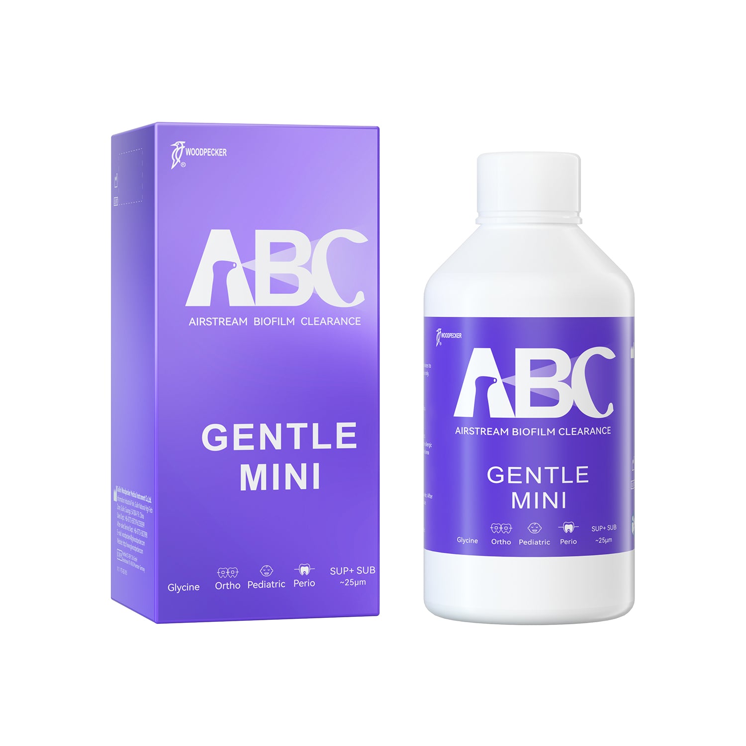 Woodpecker Prophy Air Polisher Prophylaxis Powder 25um Glycine for Supragingival & Subgingival Scaling #GENTLE MINI 4 Bottle/Unit