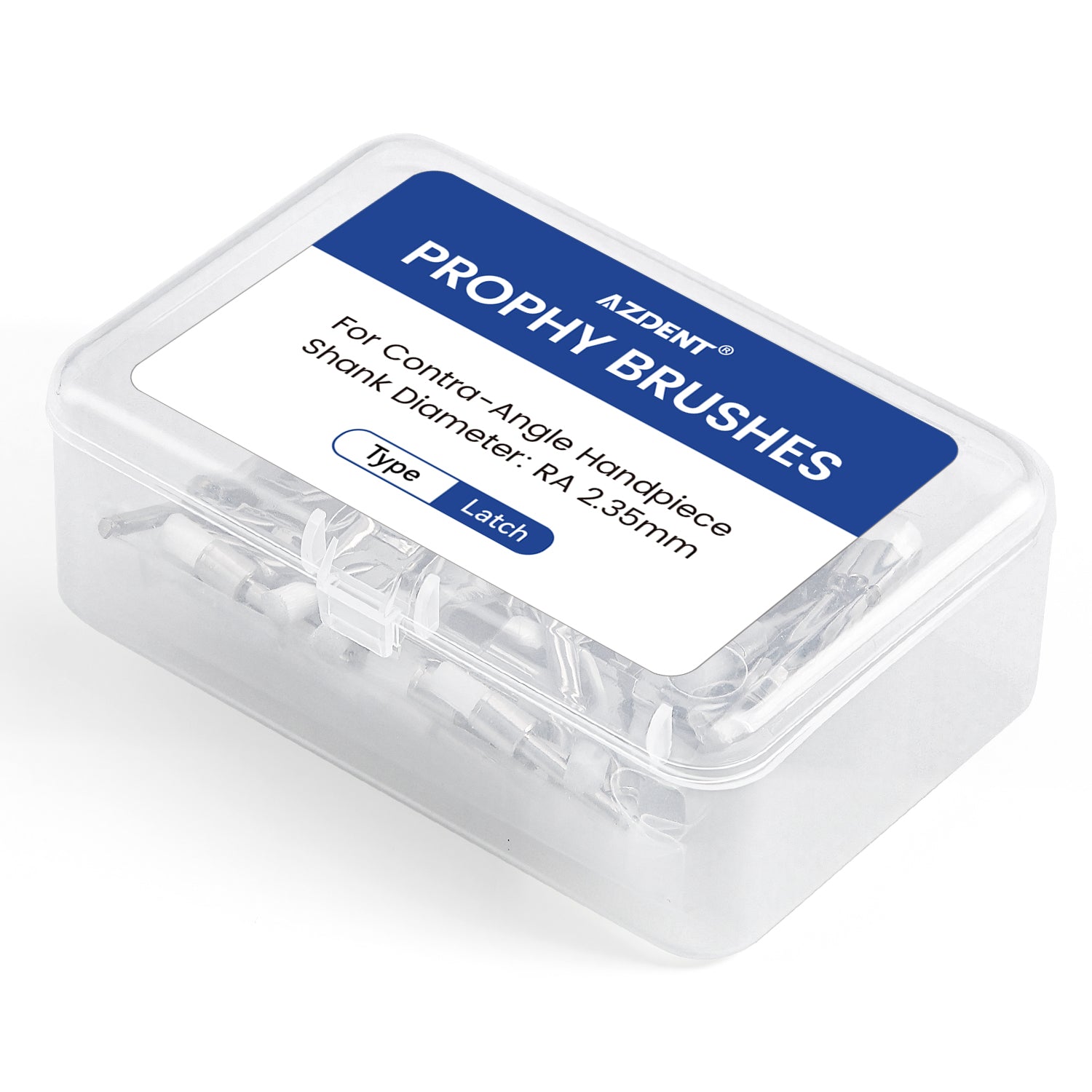 AZDENT Dental Nylon Prophy Brushes RA Latch Type Copper Handle Flat/Tapered Hard/Soft 100pcs/Box - azdentall.com