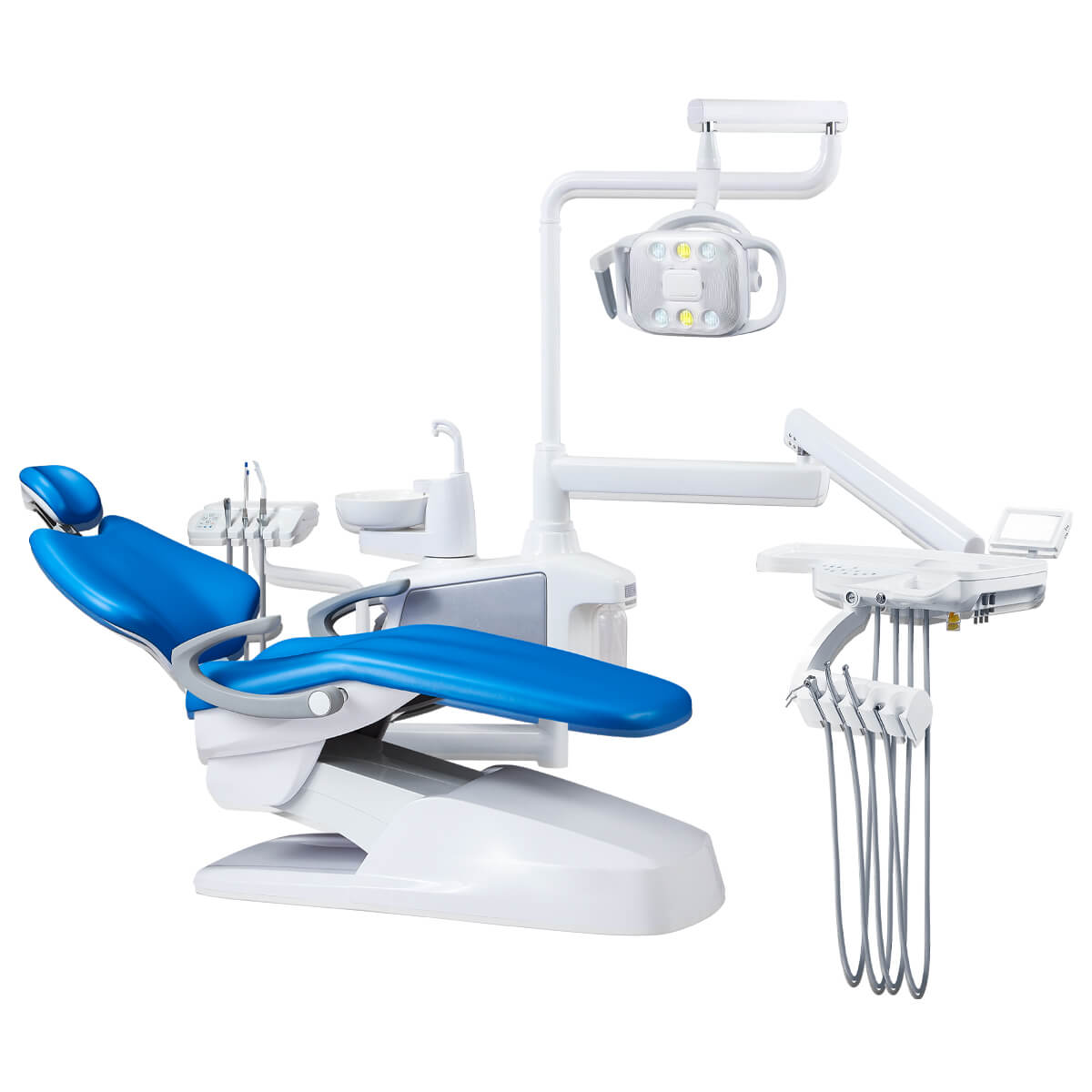 Dental Chair Unit QL2028III-2024 DC Motor Computer Controlled PU Hard Leather w/ Dentist Stool Dark Blue - azdentall.com
