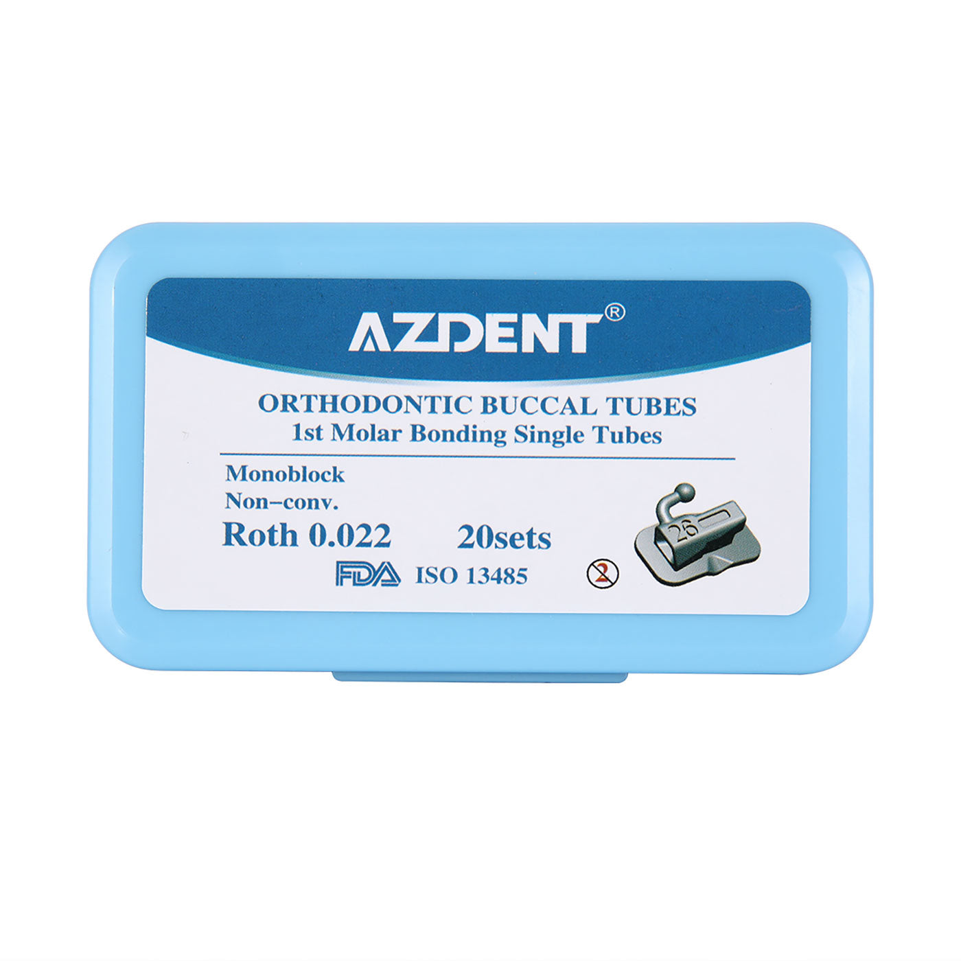 AZDENT Buccal Tube 1st Molar Bondable Monoblock Non-Convertible Roth 0.022 Laser Mark 20Sets/Bx - azdentall.com