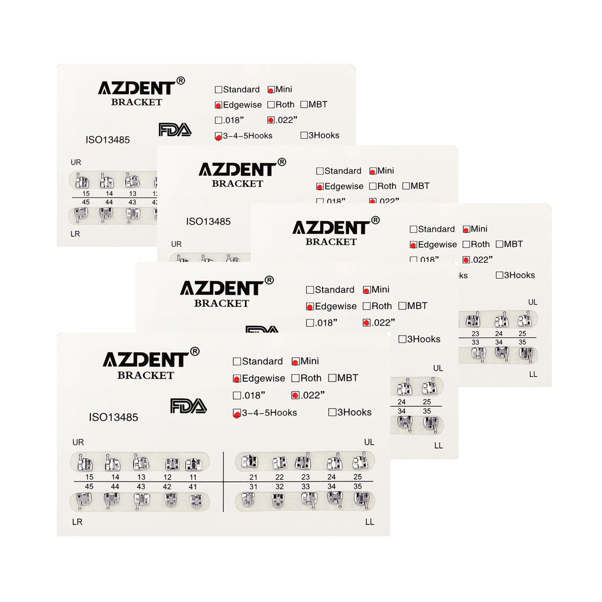 AZDENT Dental Metal Brackets Mini Edgewise Slot .022 Hooks on 345 20pcs/Pack