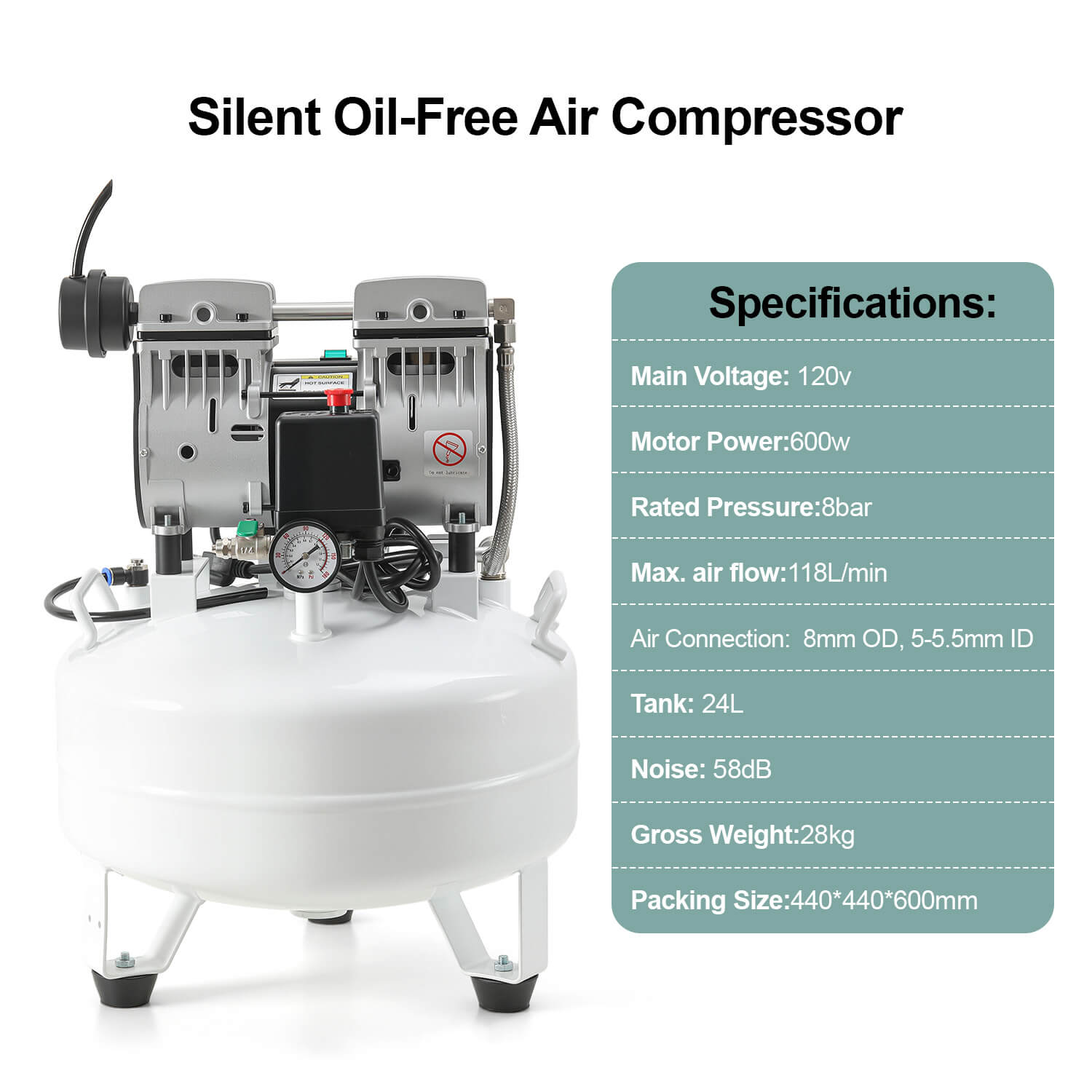 Dental Silent Oil Free Air Compressor 40L 800W 155L/min for 2PCS