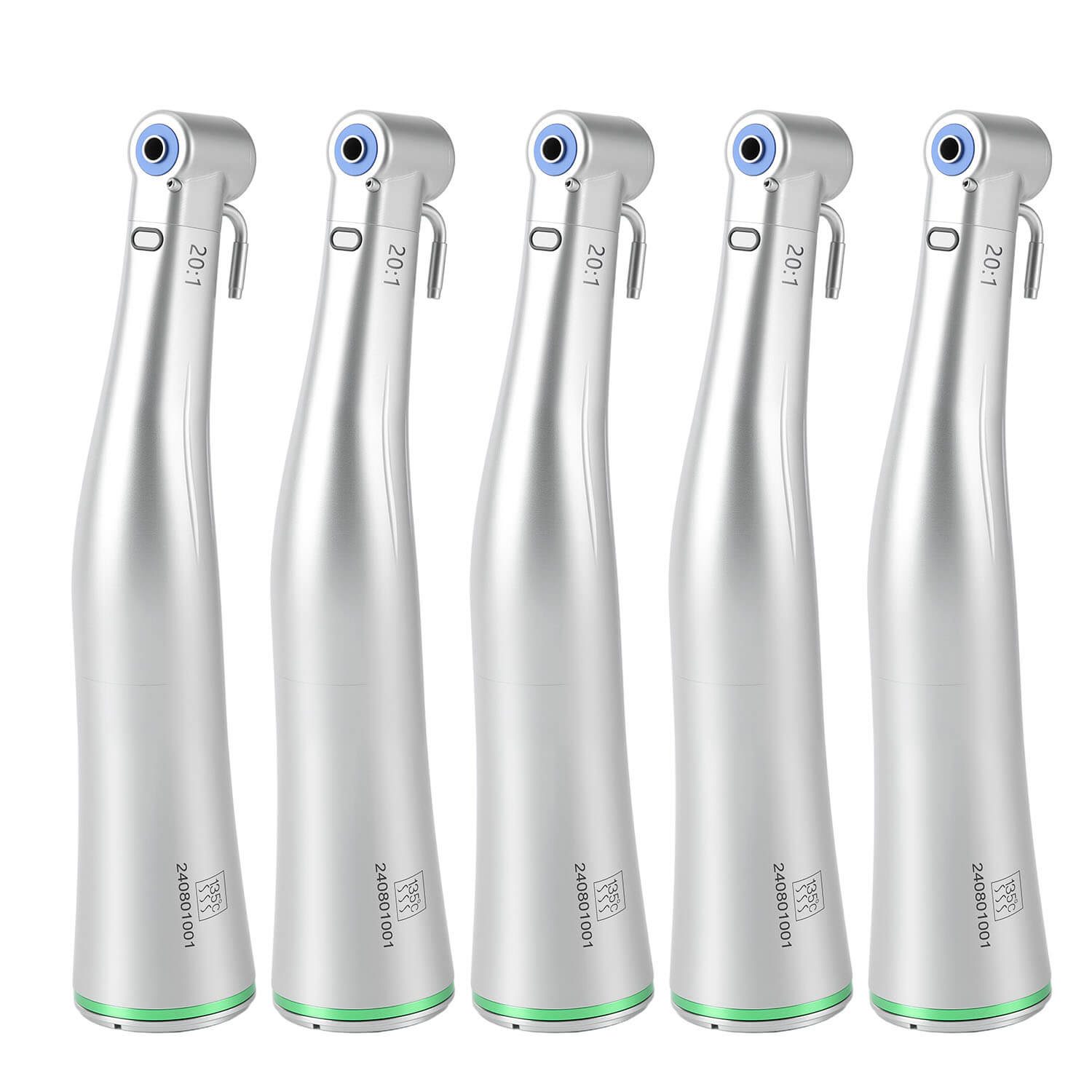 5pcs Dental LED Fiber Optic 20:1 Implant Contra Angle Low Speed Handpiece Push Button Stainless Steel Body - azdentall.com
