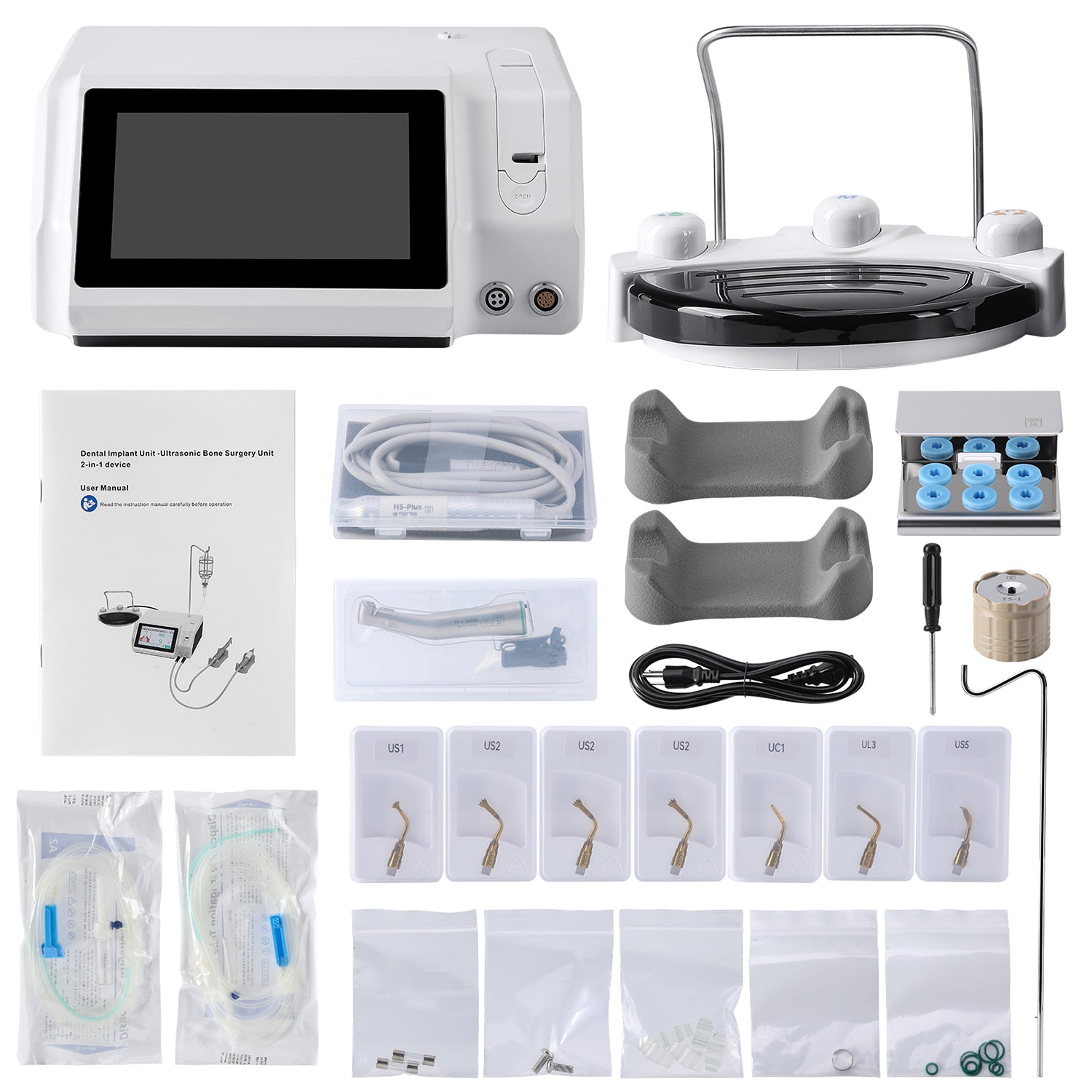 Dental 2 IN 1 Surgical Implant Motor Unit & Ultrasonic Bone Surgery with Two Handles and 20:1 LED Contra Angle - azdentall.com