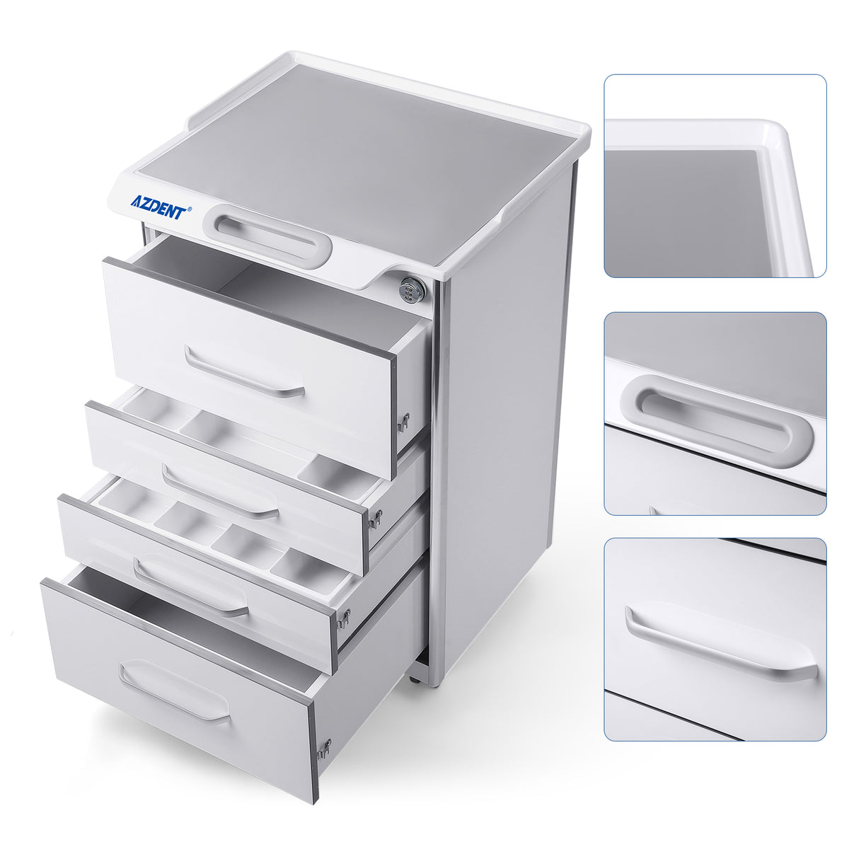 AZDENT Dental Mobile Cabinet Cart 4 Drawers with Hidden Side Auxiliary Drawer Combination Lock Silent Casters and Power Socket  - azdentall.com