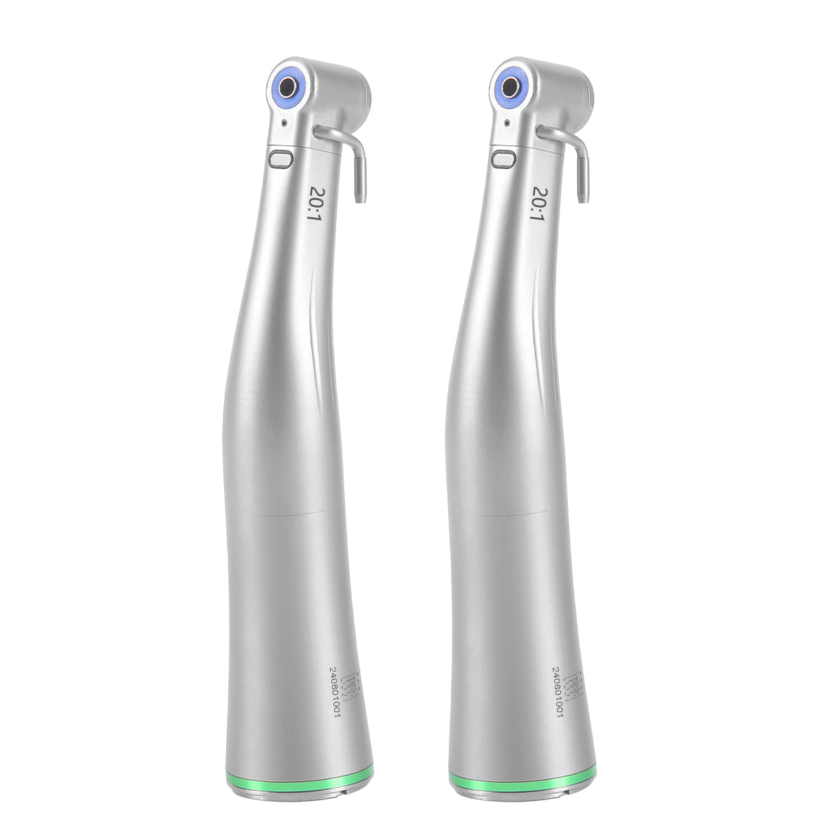 2 Pcs Dental LED Fiber Optic 20:1 Implant Contra Angle Low Speed Handpiece Push Button Stainless Steel Body - azdentall.com