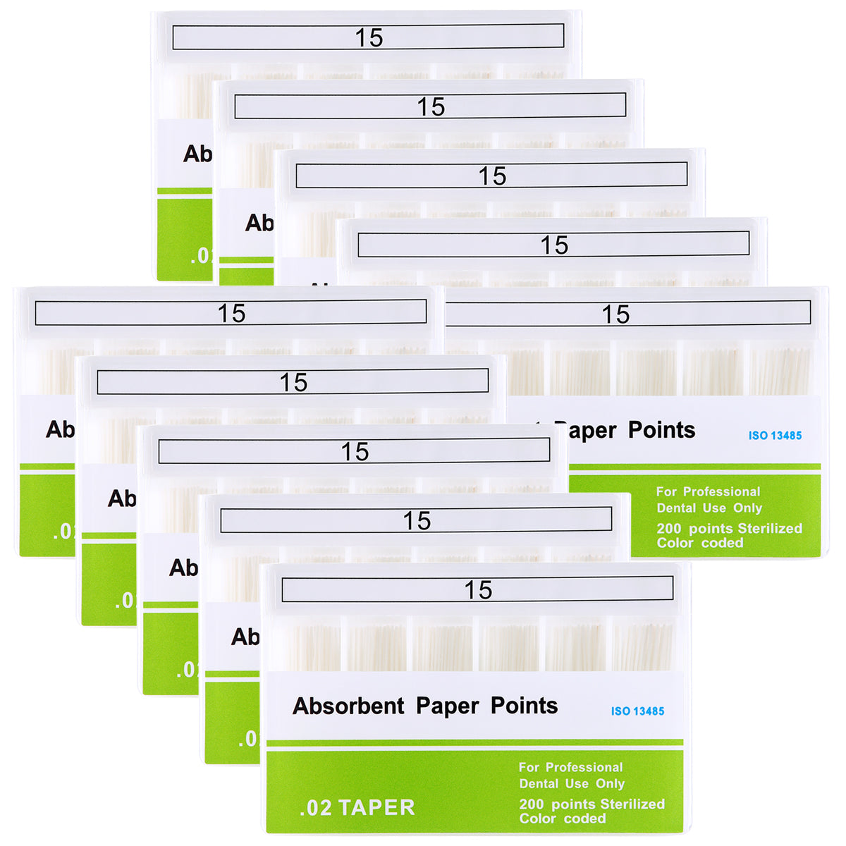 10 Boxes Absorbent Paper Points #15 Taper Size 0.02 Color Coded 200/Box - azdentall.com