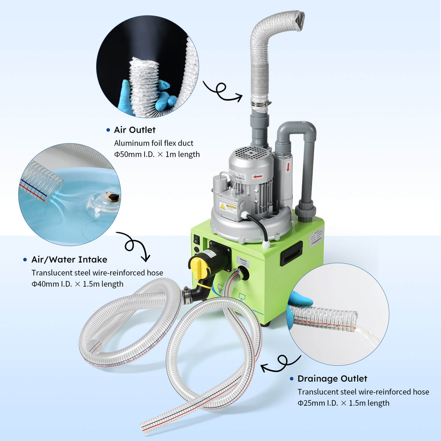 Portable Dental Suction Unit 300L/min 750W for 1-2 Dental Chair Low Working Noise - azdentall.com