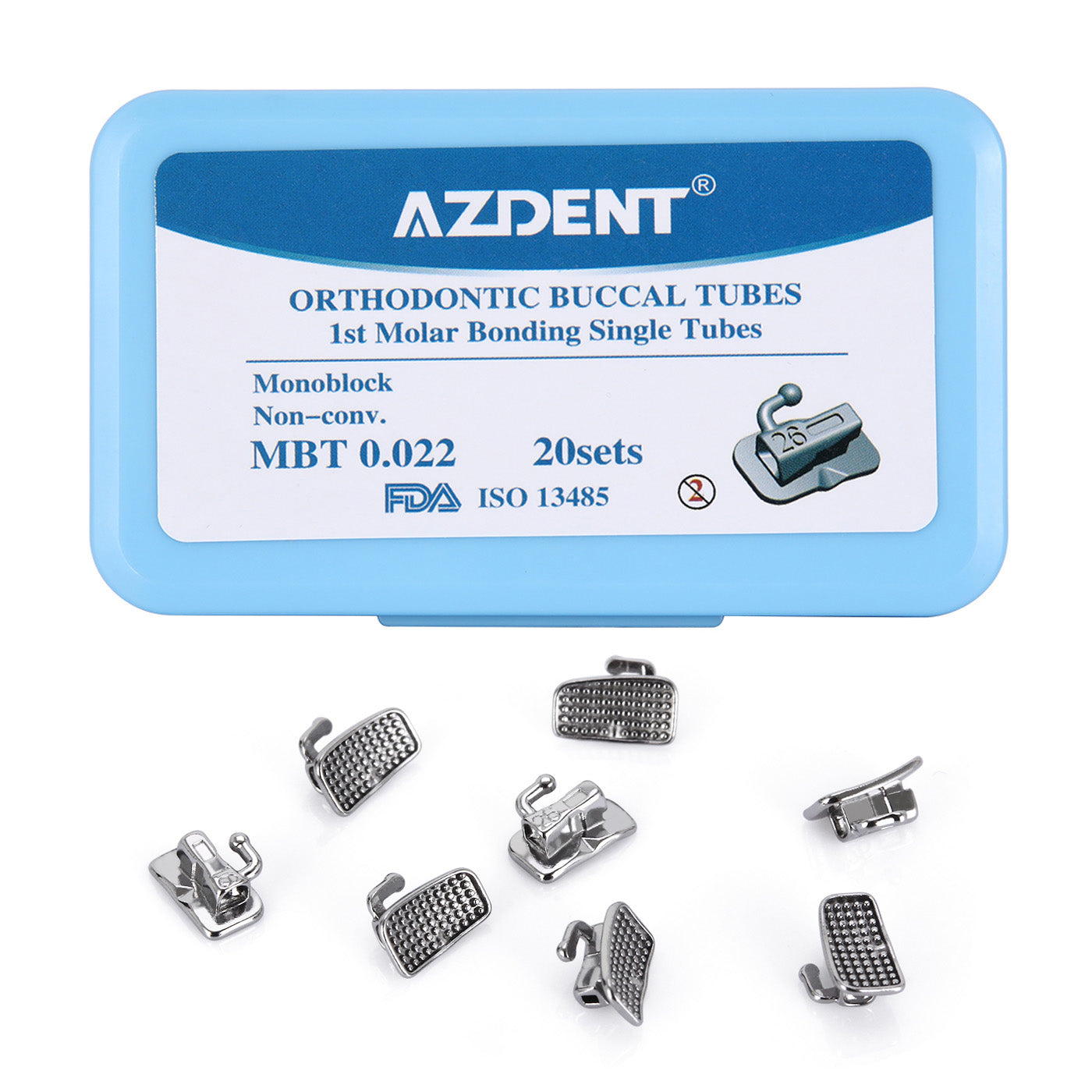 AZDENT Buccal Tube 1st Molar Bondable Monoblock Non-Convertible MBT 0.022 Laser Mark 20Sets/Bx - azdentall.com