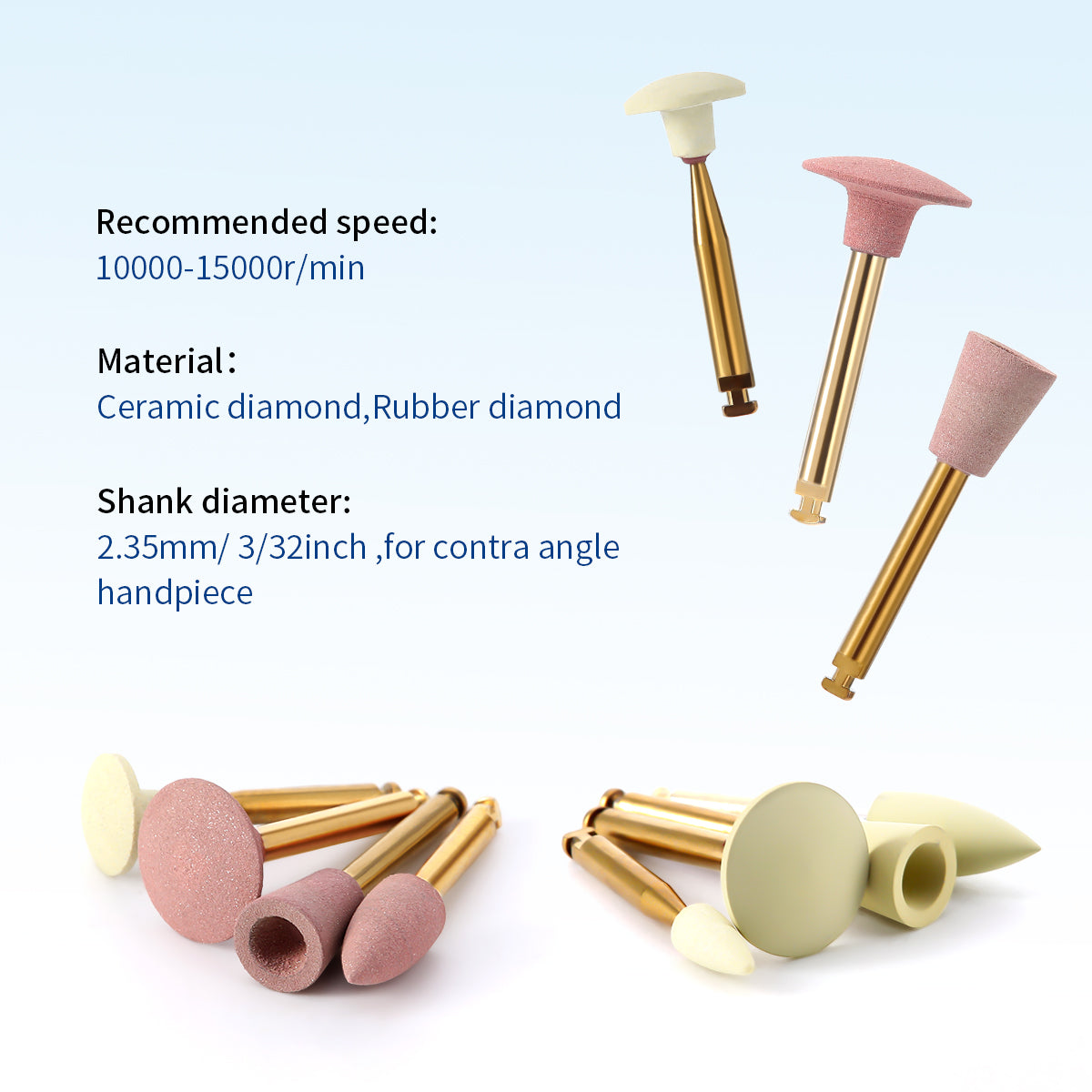 Dental Zirconia Grinding and Polishing Kit Ceramic/ Rubber Diamond Polishers for Contra Angle Handpiece RA2.35mm 8pcs/Box - azdentall.com