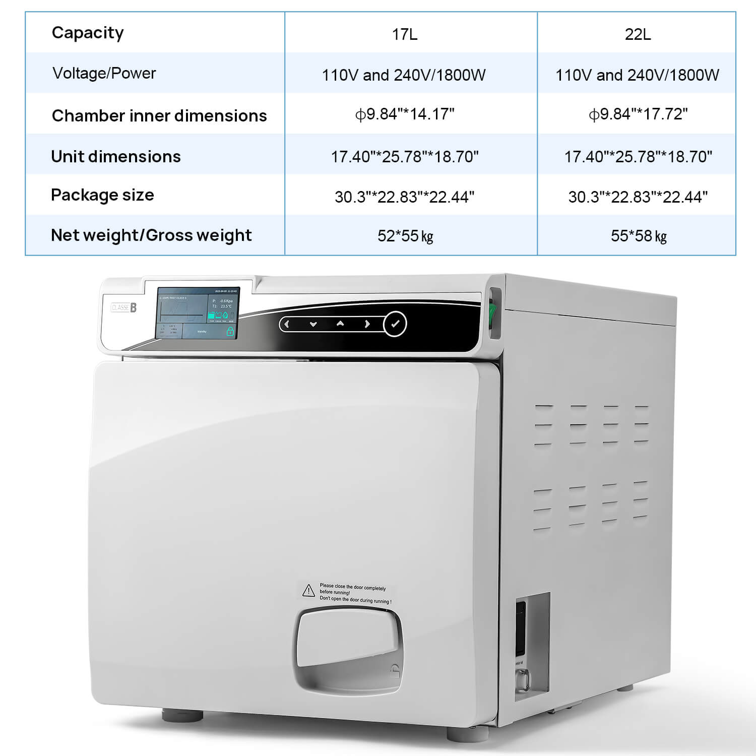 Dental 22L Autoclave Steam Sterilizer LCD Built-in Printer Table