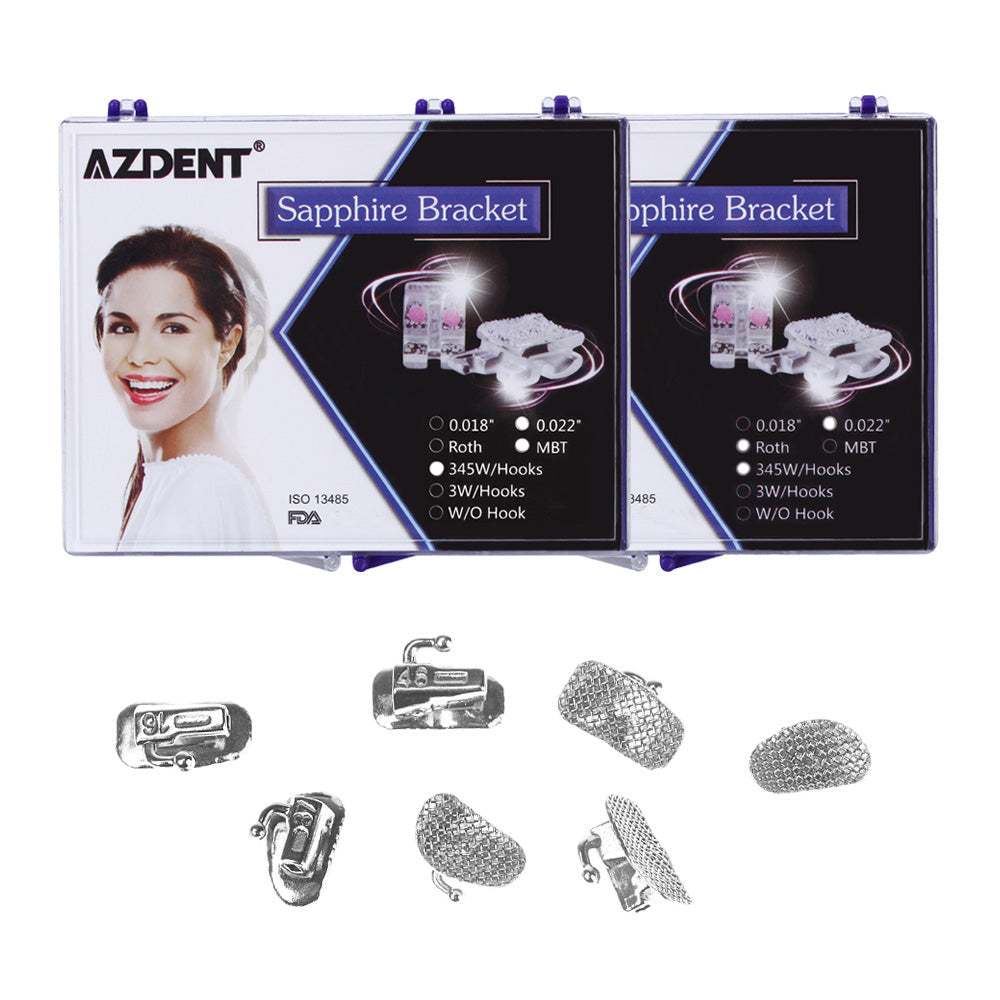 AZDENT Dental Orthodontic Ceramic Bracket Positioning Monocrystalline Sapphire Buccal Tube Mini Roth/MBT 0.022 345Hooks 28pcs/Kit - azdentall.com