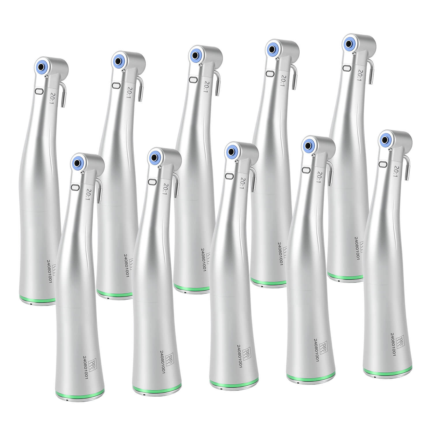 10pcs Dental LED Fiber Optic 20:1 Implant Contra Angle Low Speed Handpiece Push Button Stainless Steel Body - azdentall.com