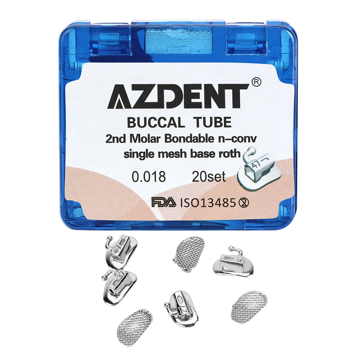 AZDENT Dental Orthodontic Buccal Tube 2nd Molar Bondable Split Non-Convertible Roth 0.018 20Sets/Box - azdentall.com