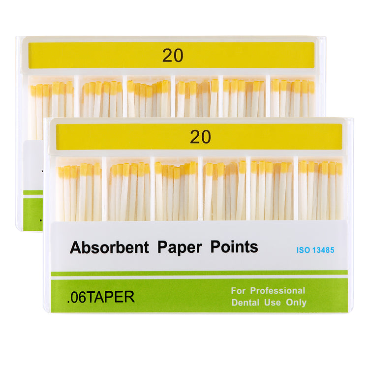 2 Boxes Absorbent Paper Points #20 Taper Size 0.06 Color Coded 100/Box - azdentall.com