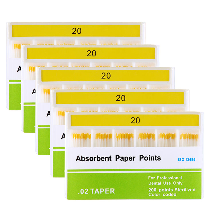5 Boxes Absorbent Paper Points #20 Taper Size 0.02 Color Coded 200/Box - azdentall.com