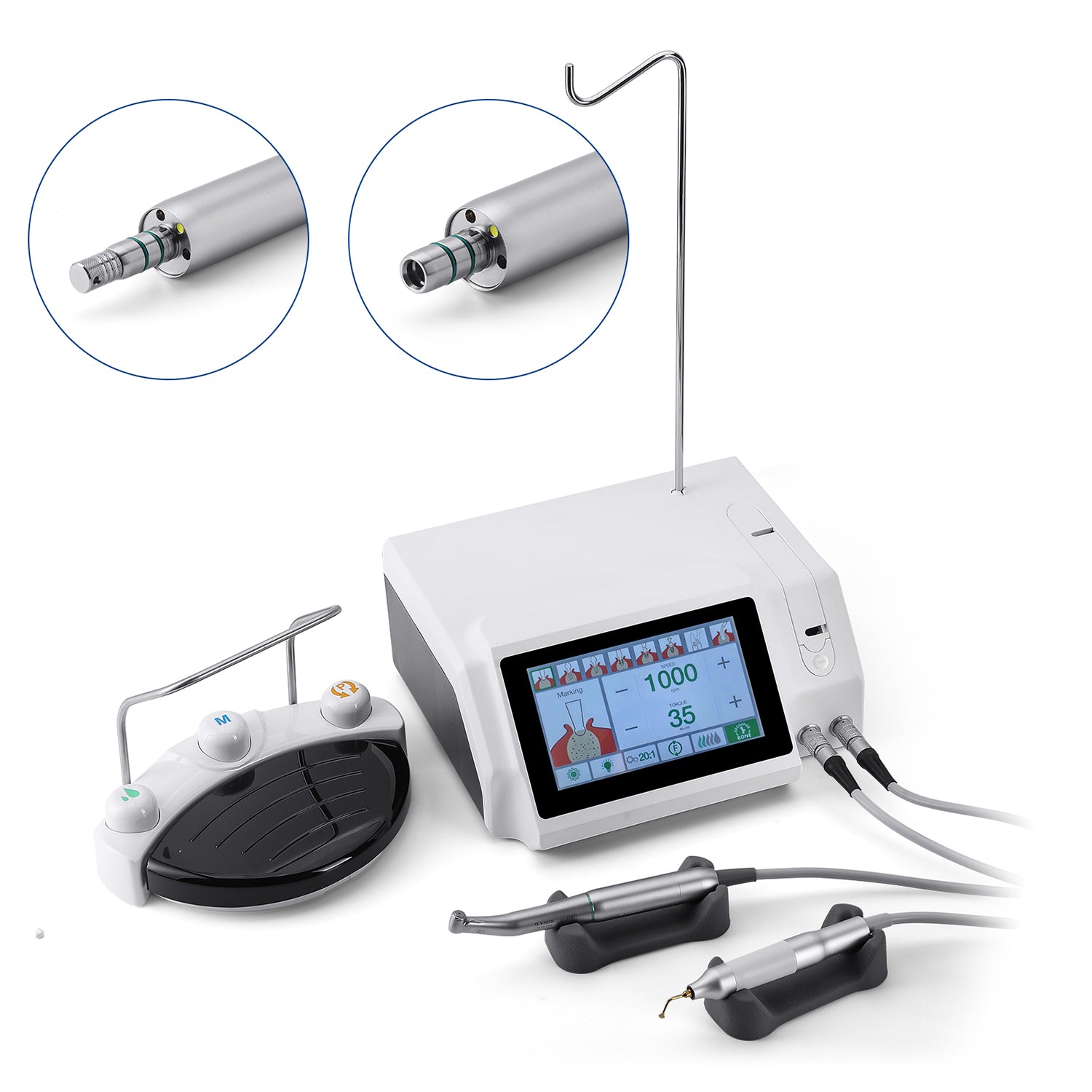Dental 2 IN 1 Surgical Implant Motor Unit & Ultrasonic Bone Surgery with Two Handles and 20:1 LED Contra Angle - azdentall.com