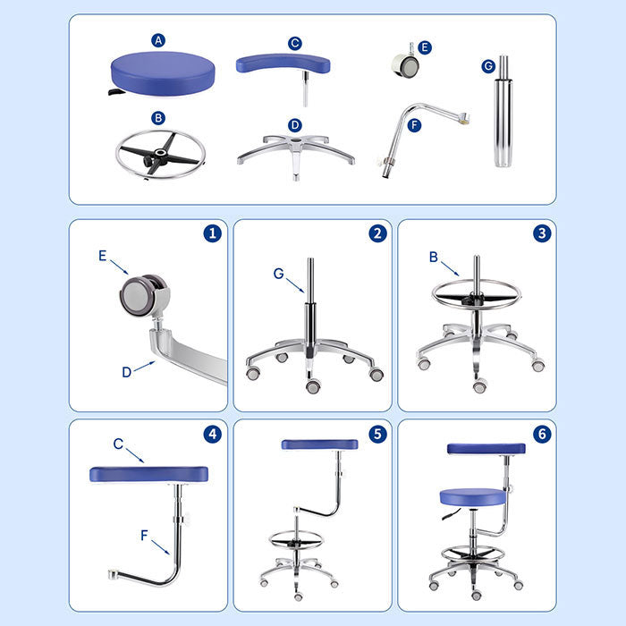 Dental Assistant Chair With 360 Degree Rotation Armrest PU Leather Height Adjustable - azdentall.com