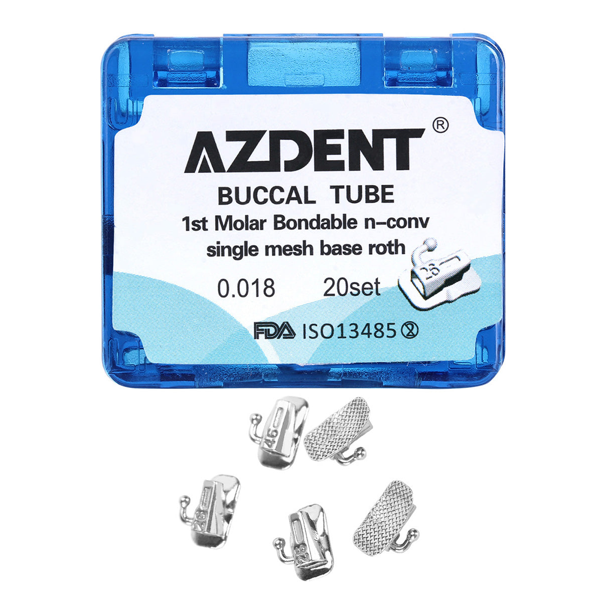 AZDENT Dental Orthodontic Buccal Tube 1st Molar Bondable Split Non-Convertible Roth 0.018 80pcs/Box - azdentall.com