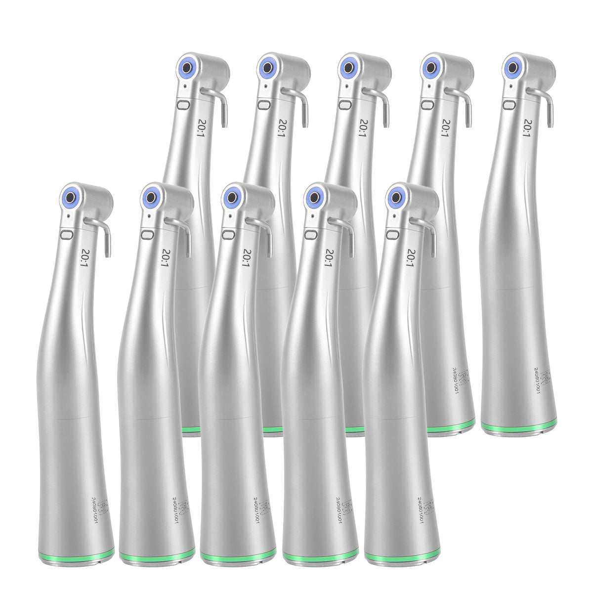 10 Pcs Dental LED Fiber Optic 20:1 Implant Contra Angle Low Speed Handpiece Push Button Stainless Steel Body - azdentall.com