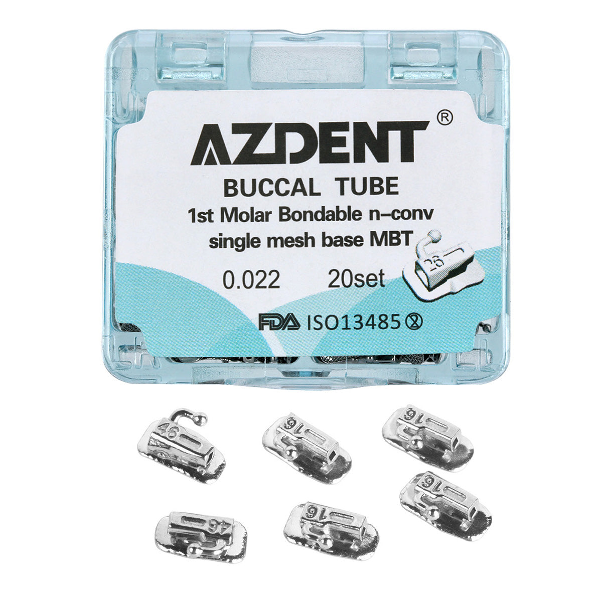 AZDENT Dental Orthodontic Buccal Tube 1st Molar Bondable Split Non-Convertible MBT 0.022 20Sets/Box - azdentall.com