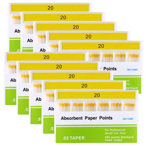 10 Boxes Absorbent Paper Points #20 Taper Size 0.02 Color Coded 200/Box - azdentall.com