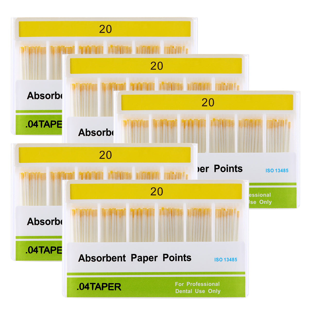 5 Boxes Absorbent Paper Points #20 Taper Size 0.04 Color Coded 100/Box - azdentall.com
