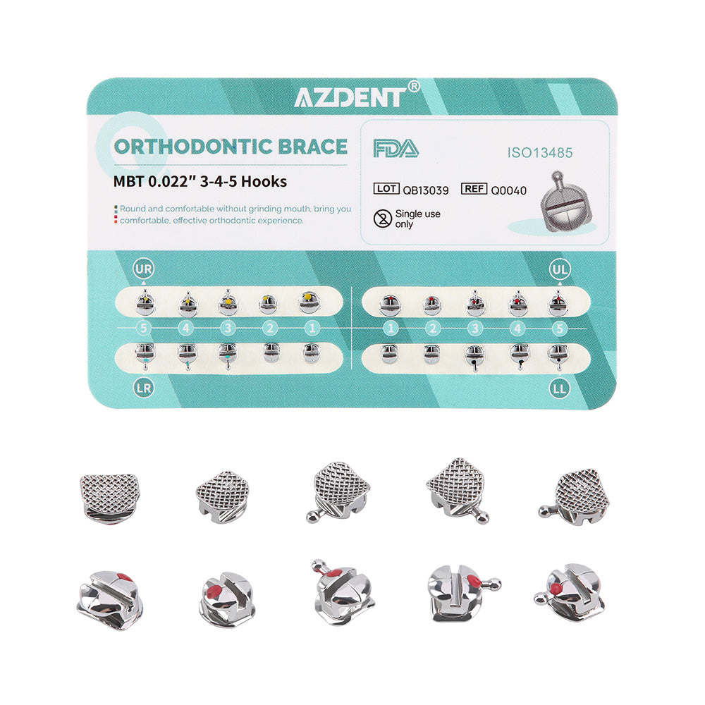 AZDENT Dental Orthodontic Q-type Metal Brackets Roth/MBT .022 Hooks On 345 20pcs/Pack - azdentall.com