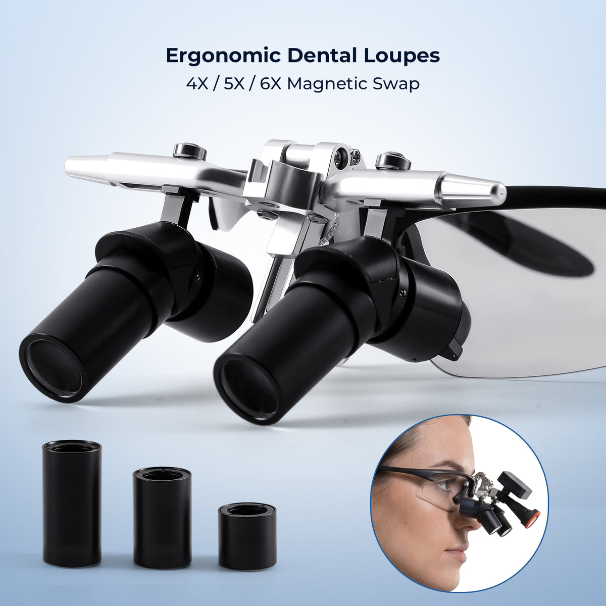 Ergonomic Dental Loupes LED Headlight with 4.0X 5.0X 6.0X Magnetic Interchangeable Magnification Lenses