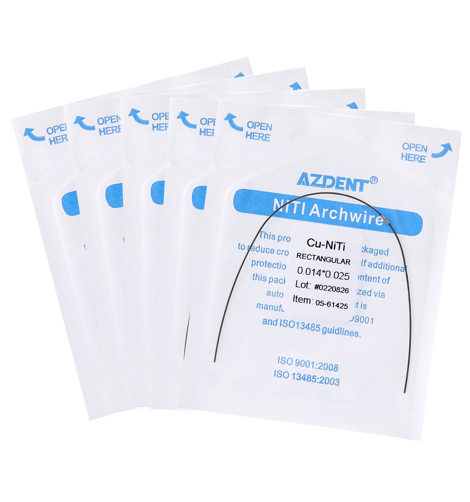 5 Packs AZDENT Dental Copper Cu-NiTi Arch Wire Rectangular 35˚ Super Elastic With Stops Preformed Full Sizes 1pcs/Pack - azdentall.com 