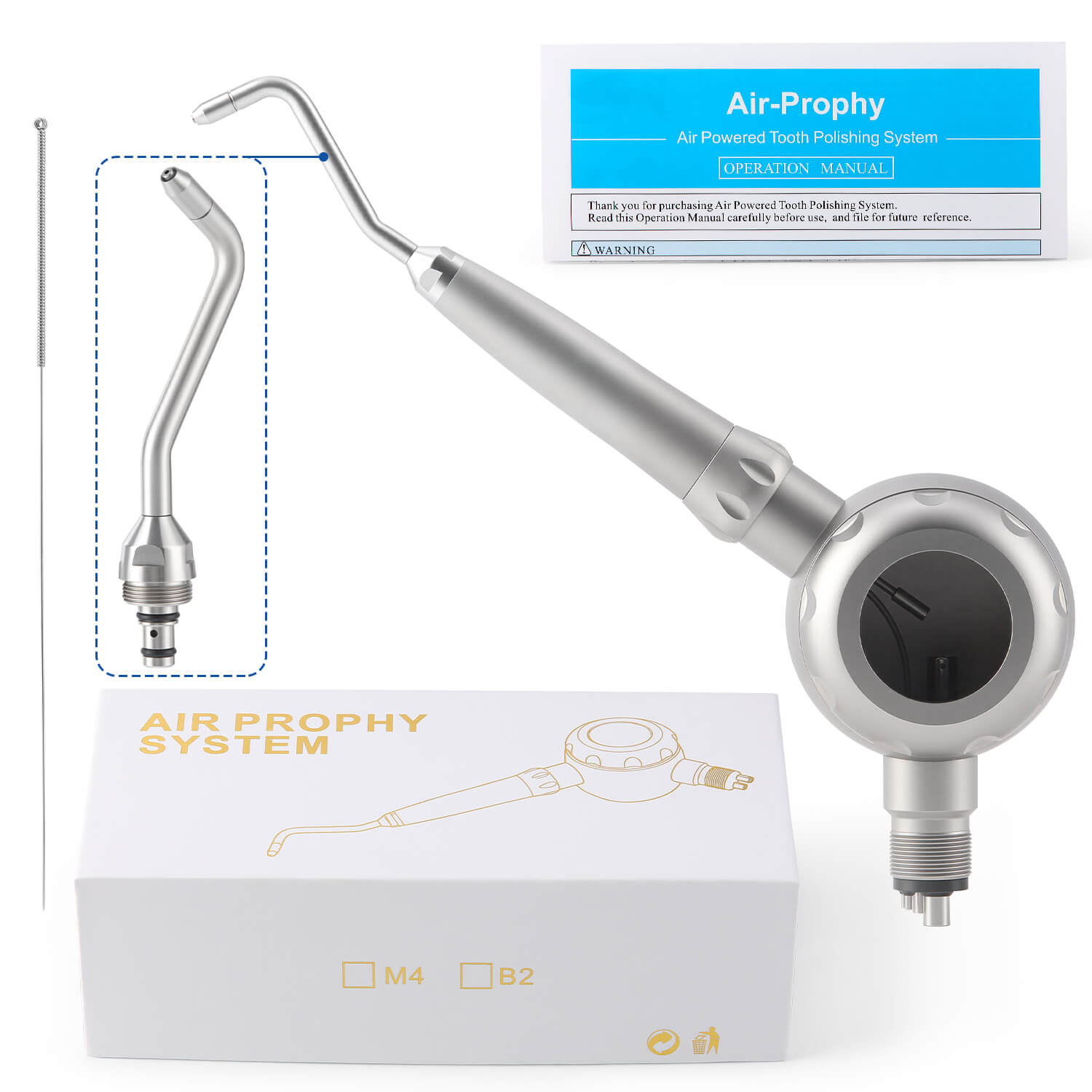 Dental Air Polishing Handpiece Gun All-Metal Teeth Whitening Spary Polisher 2/4 Hole - azdentall.com