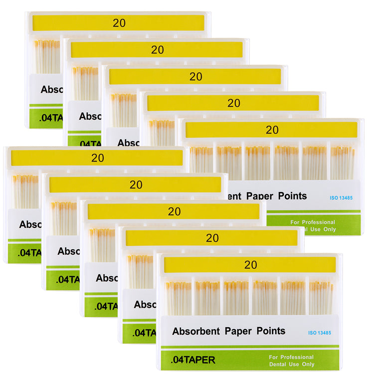 10 Boxes Absorbent Paper Points #20 Taper Size 0.04 Color Coded 100/Box - azdentall.com