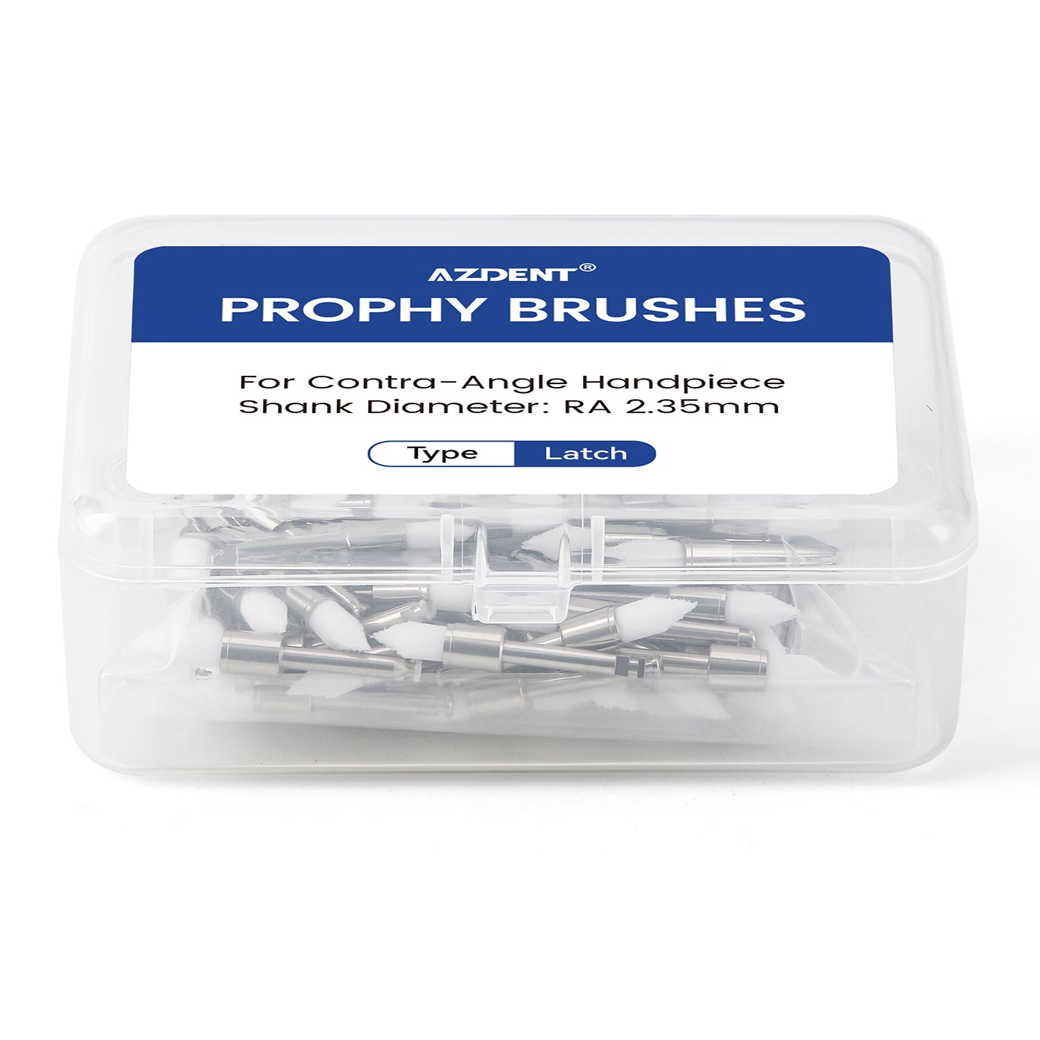 AZDENT Dental Nylon Prophy Brushes RA Latch Type Copper Handle Flat/Tapered Hard/Soft 100pcs/Box - azdentall.com