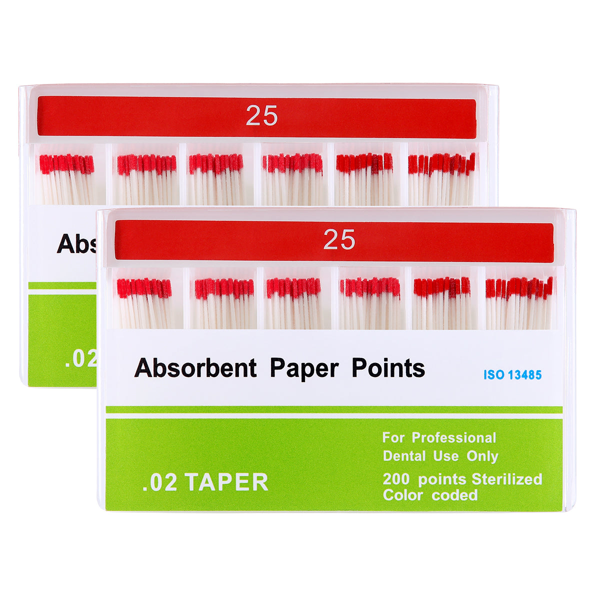 2 Boxes Absorbent Paper Points #25 Taper Size 0.02 Color Coded 200/Box - azdentall.com