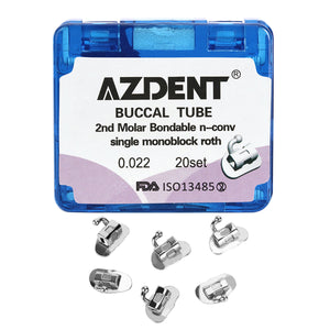 AZDENT Dental Orthodontic Buccal Tube 2nd Molar Bondable Monoblock Non-convertible Roth 0.022 20Sets/Box - azdentall.com