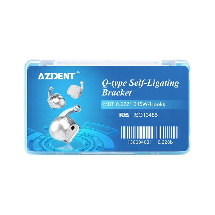 AZDENT Dental Q-type Self-Ligating Brackets MBT .022 Hooks On 345 With Buccal Tubes 28pcs/Box - azdentall.com