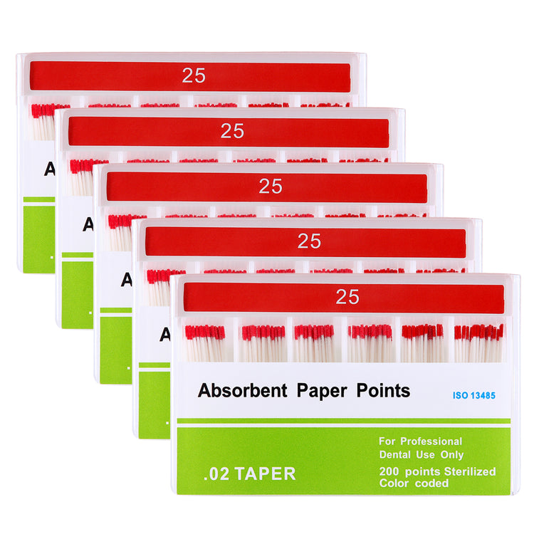 5 Boxes Absorbent Paper Points #25 Taper Size 0.02 Color Coded 200/Box - azdentall.com