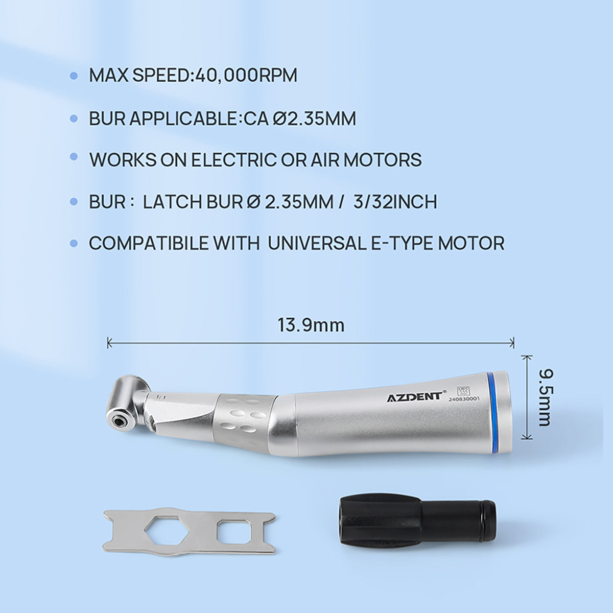 AZDENT Dental 1:1 LED Contra Angle Low Speed Handpiece with E-generator Internal Spray - azdentall.com