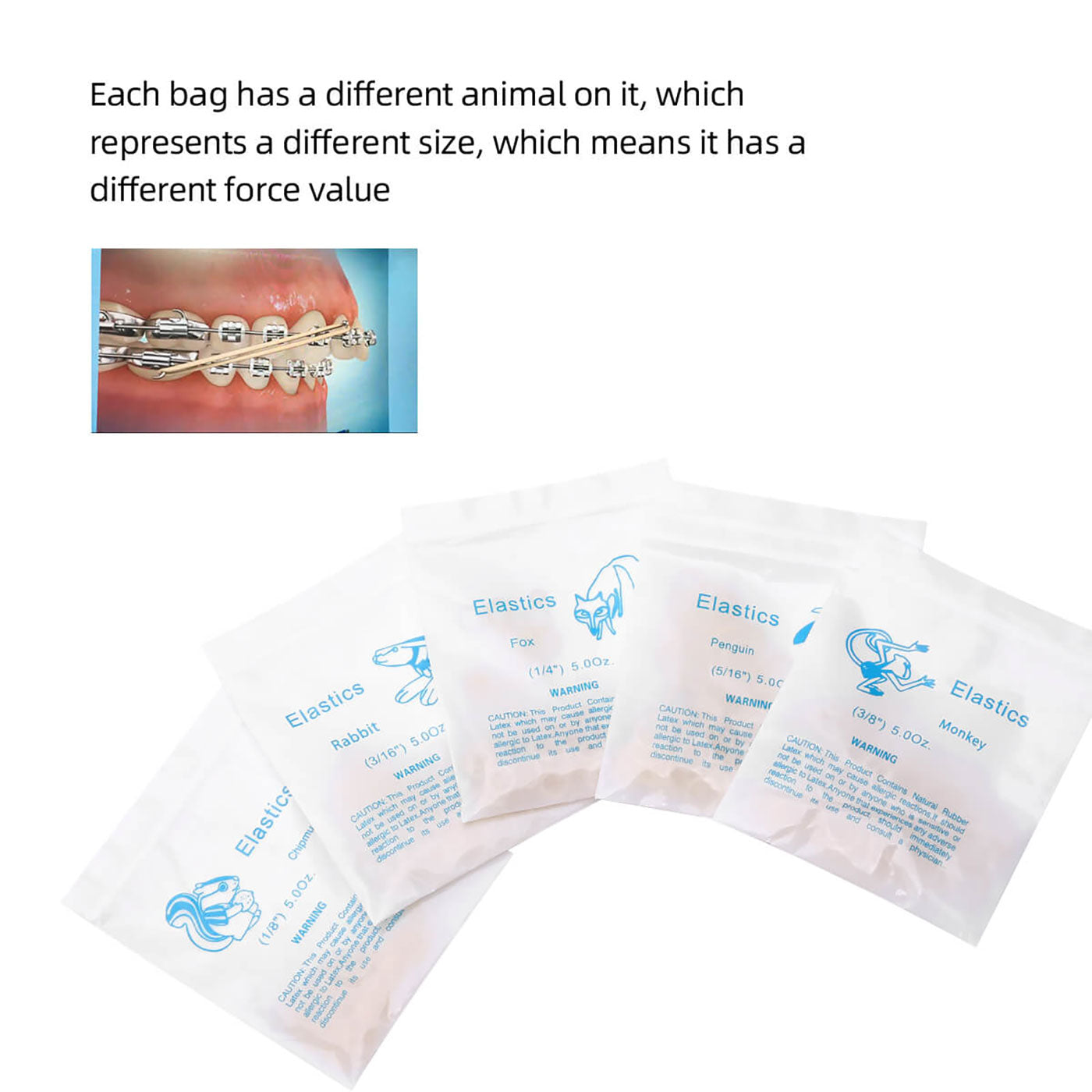 Orthodontic Rubber Bands Intra Oral Elastics 3.5/5.0/6.5oz Full Size 50bags/Box 5000pcs