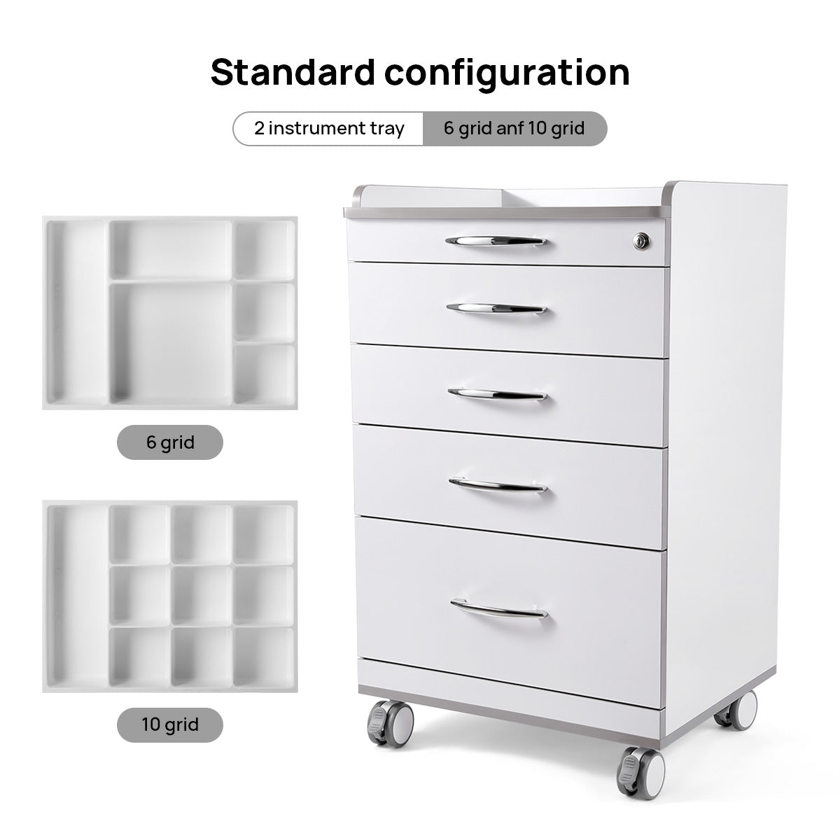 Dental NW-P4 Acrylic Mobile Cart Cabinet With Four Drawers & Two Instrument Tray - azdentall.com