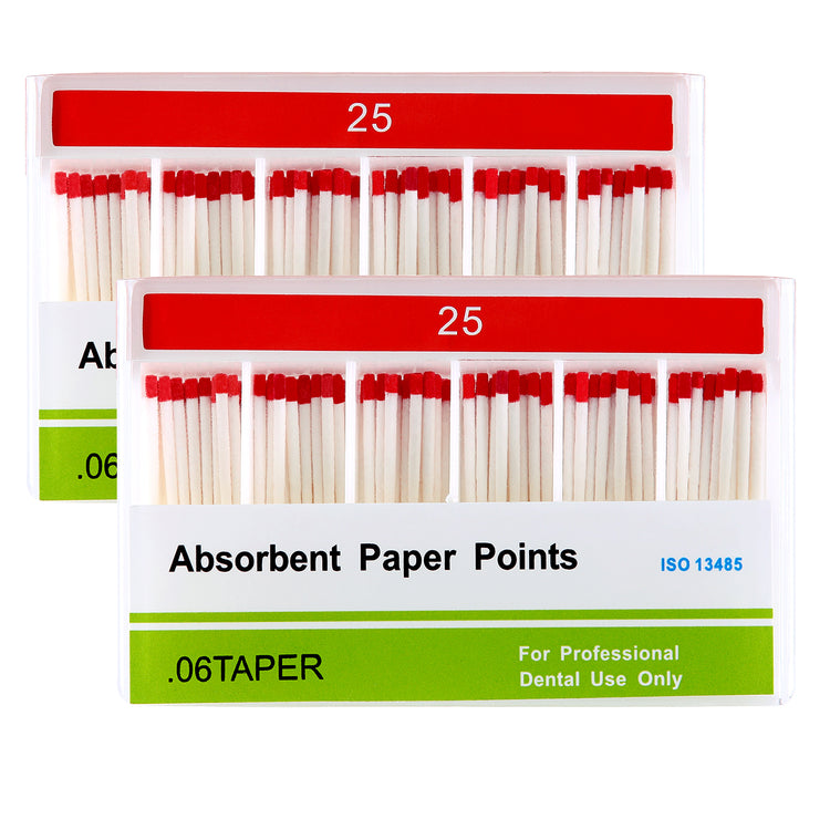 2 Boxes Absorbent Paper Points #25 Taper Size 0.06 Color Coded 100/Box - azdentall.com