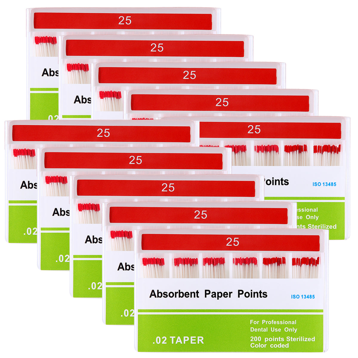 10 Boxes Absorbent Paper Points #25 Taper Size 0.02 Color Coded 200/Box - azdentall.com