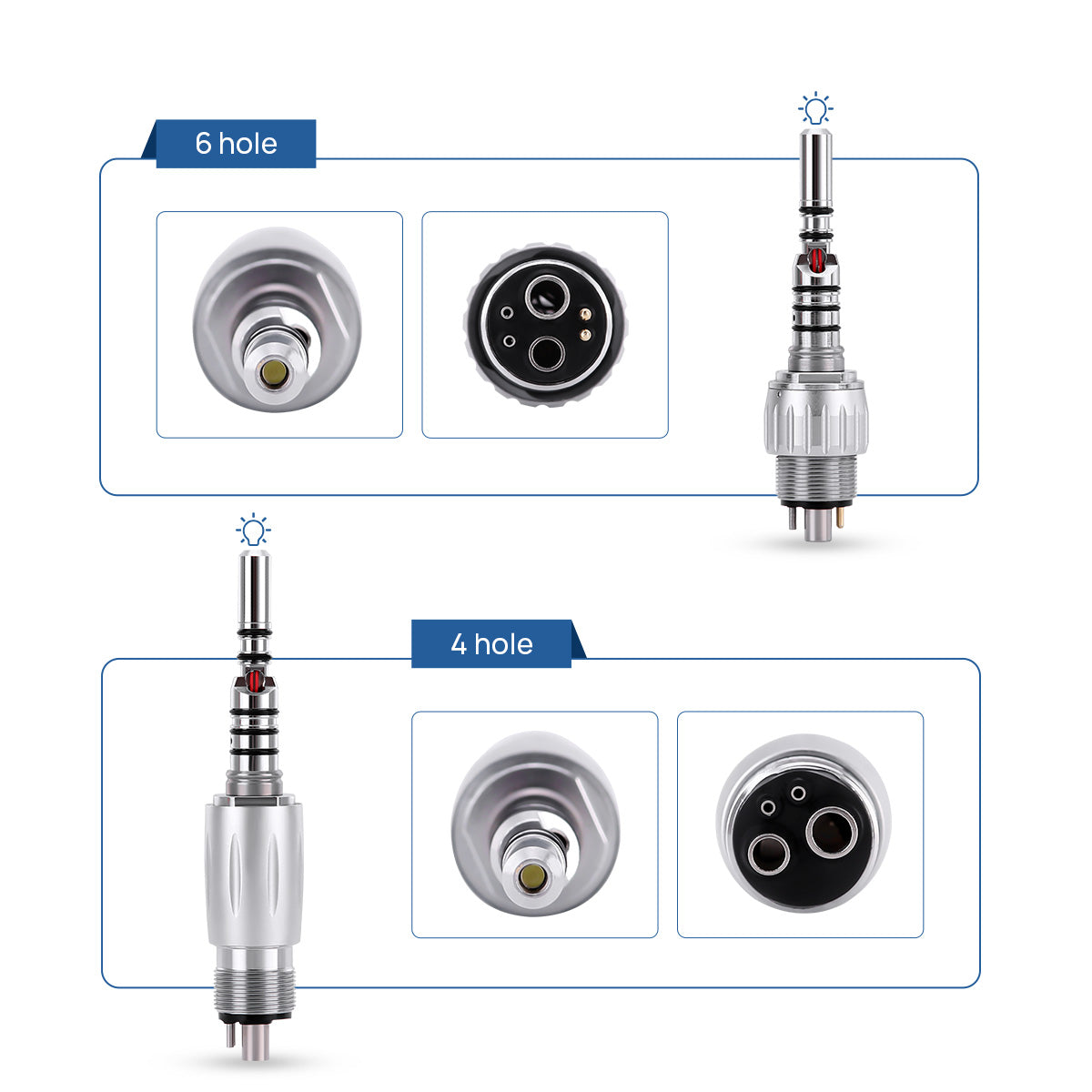 Dental LED Fiber Optic High Speed Handpiece Standard Head Push Button Three Water Spray / 4 or 6 Holes Quick Coupler - azdentall.com