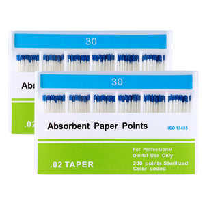 2 Boxes Absorbent Paper Points #30 Taper Size 0.02 Color Coded 200/Box - azdentall.com