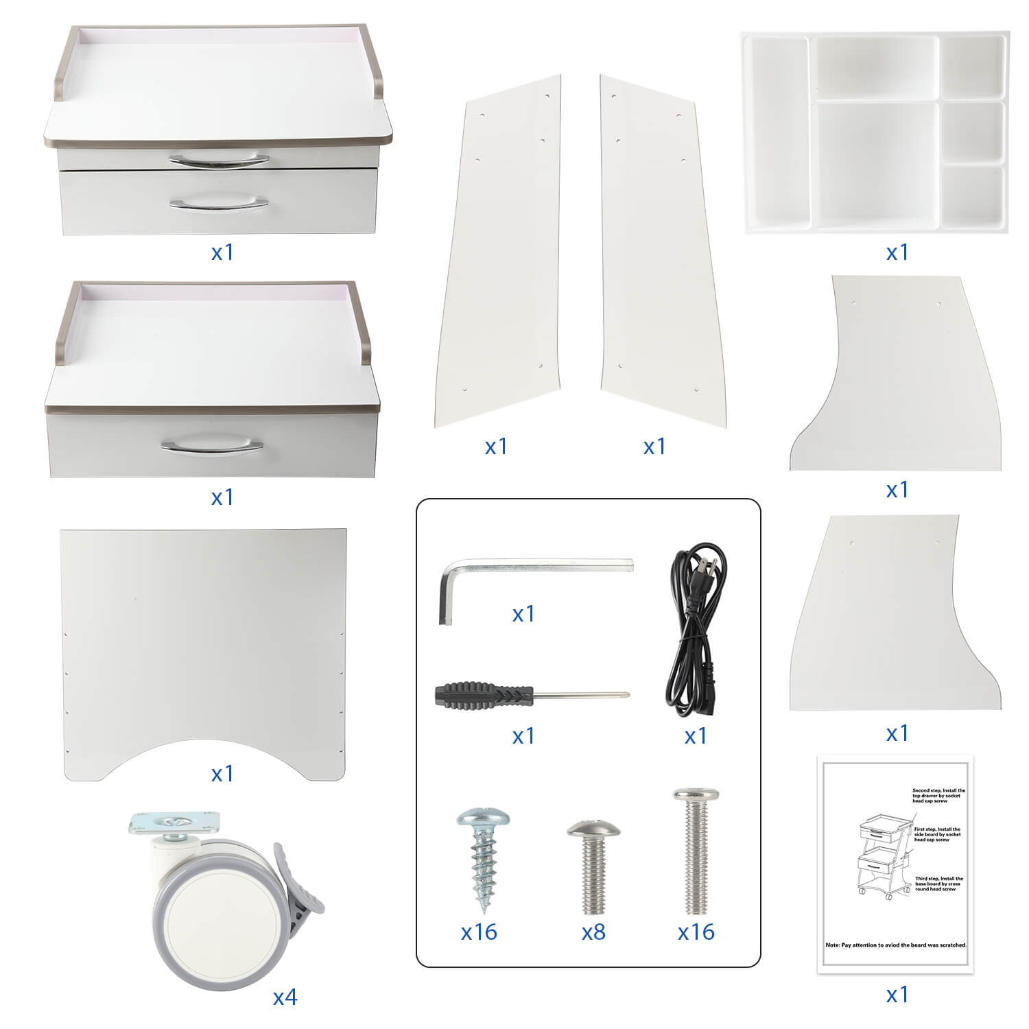 Dental Medical Mobile Cart Rolling Trolley Built-in Socket Double-Drawer Three-Tier Cart - azdentall.com