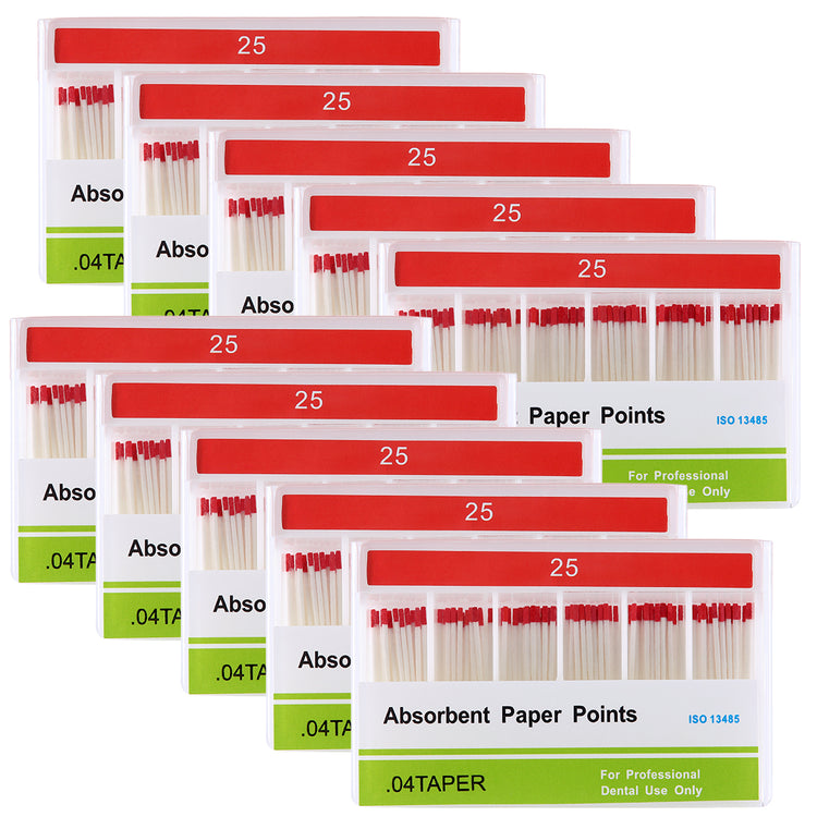 10 Boxes Absorbent Paper Points #25 Taper Size 0.04 Color Coded 100/Box - azdentall.com
