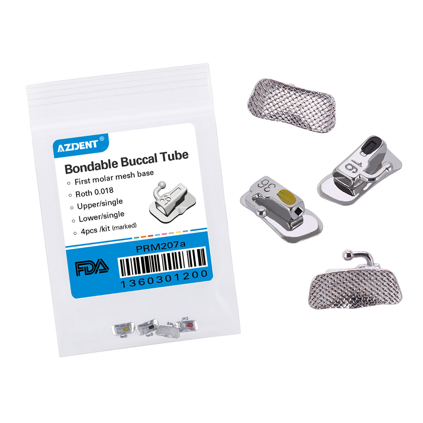 AZDENT Dental Orthodontic Buccal Tube 1st Molar Bondable Non-Convertible Roth 0.018 Laser Mark 4pcs/Bag - azdentall.com