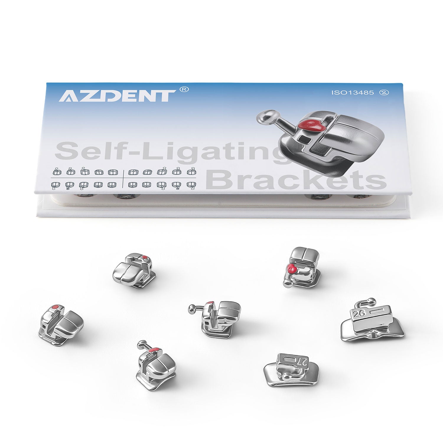 AZDENT Dental Metal Self-Ligating Brackets Roth/MBT .022 Hooks 345 With Buccal Tube Movable Hook Auxiliary Hole 20+8/Box - azdentall.com
