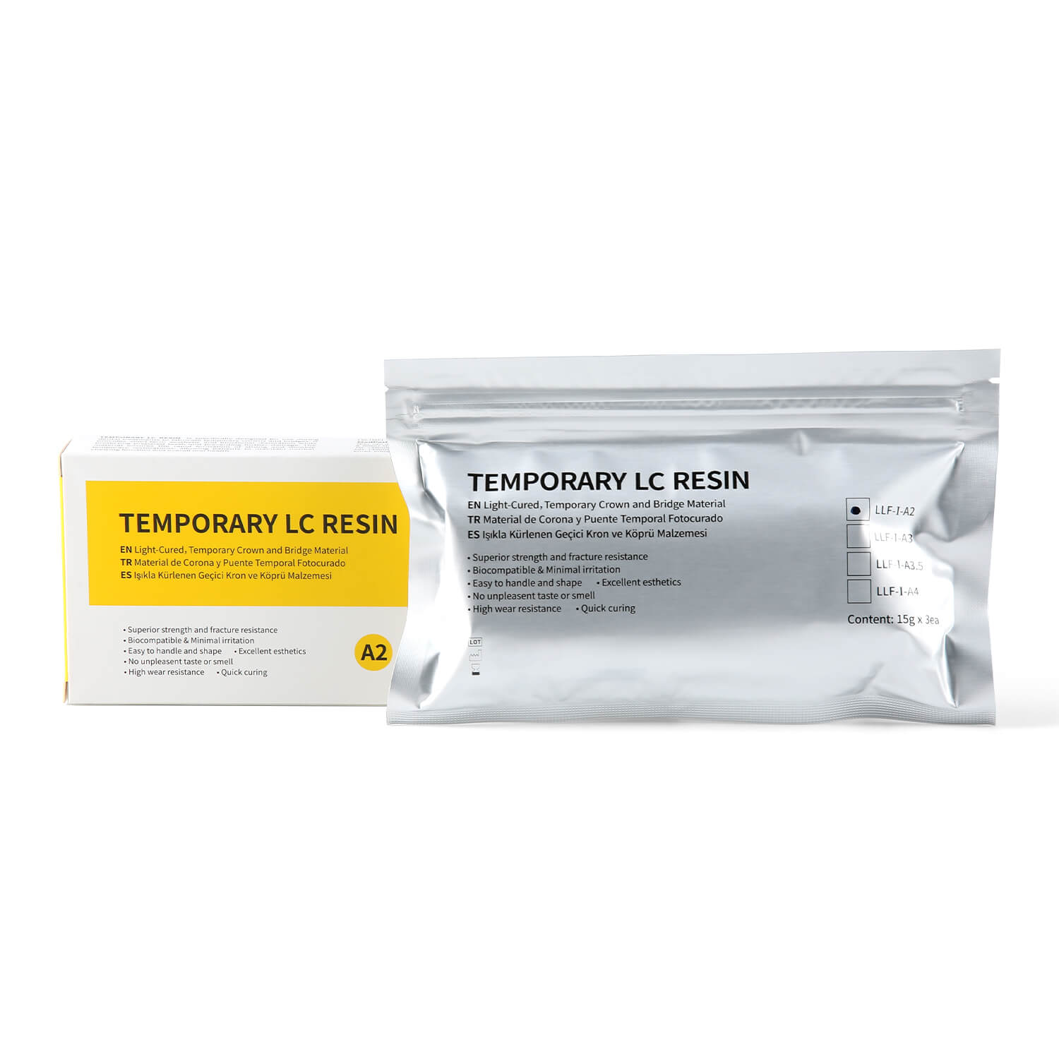 Dental Temporary Crown and Bridge Resin Light Cured Resin Material Shade A2 15g*3/Box - azdentall.com