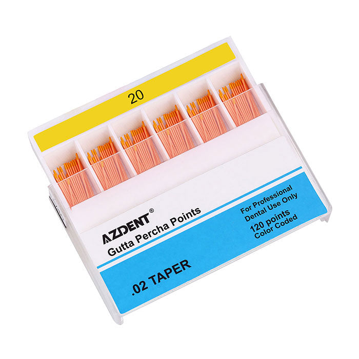 AZDENT Gutta Percha Points Assorted #20 Taper Size 0.02 Color Coded 120/Box - azdentall.com